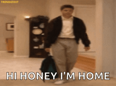 Man Walking With Suitcase Saying Hi Honey I'm Home GIF