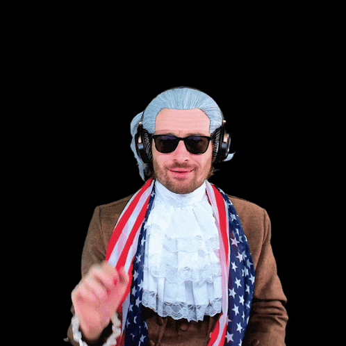 Man Waving In Wig And Sunglasses GIF