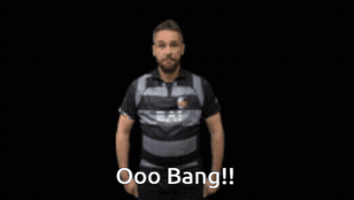 Man Wearing Black Ooo Bang Shirt GIF