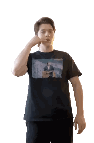 Man Wearing Black Shirt With Picture Sticker