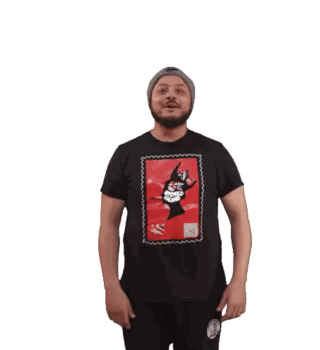 Man Wearing Black T-Shirt With Red Rabbit Sticker