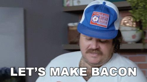 Man Wearing Blue Hat And White Shirt Let's Make Bacon GIF