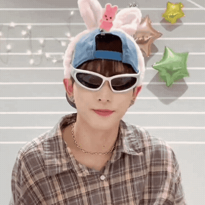 Man Wearing Bunny Ears Hat And Sunglasses GIF