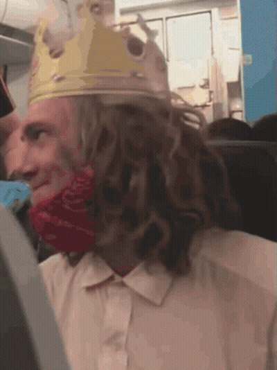 Man Wearing Burger King Crown And Red Bandana GIF