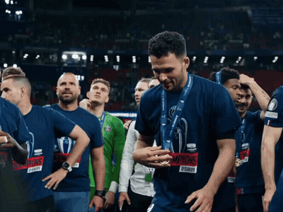 Man Wearing Champions D'Europe Shirt GIF