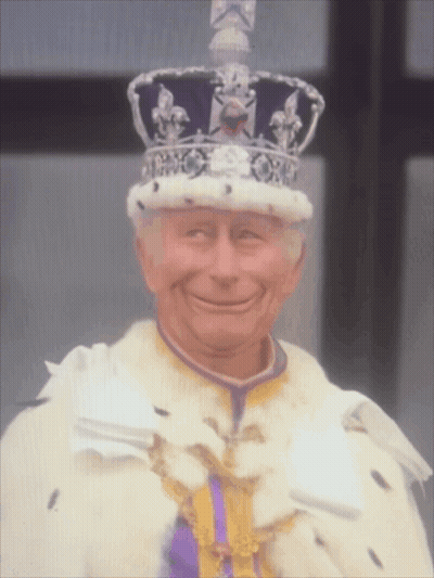 Man Wearing Crown And Purple Ribbon Smiling GIF