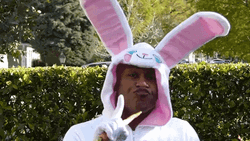 Man Wearing Easter Bunny Suit Moving Head GIF