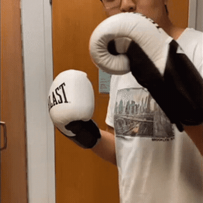 Man Wearing Everlast Boxing Gloves GIF