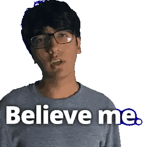 Man Wearing Glasses And Gray Shirt Saying Believe Me Sticker