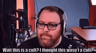 Man Wearing Glasses And Headphones Says Cult GIF