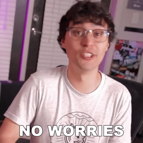 Man Wearing Glasses And No Worries T-Shirt GIF