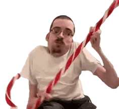 Man Wearing Glasses Holding Candy Cane Sticker