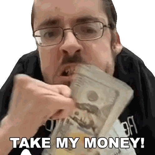 Man Wearing Glasses Holding Money Sticker