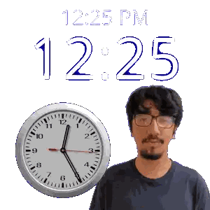 Man Wearing Glasses In Front Of 12:25 PM Clock Sticker