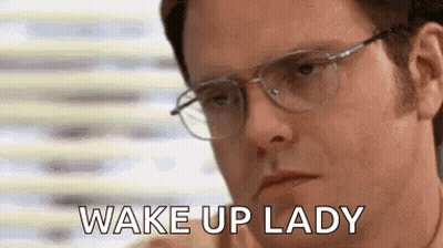 Man Wearing Glasses Making Funny Face Wake Up Lady GIF