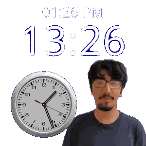 Man Wearing Glasses Next To 12:26 PM Clock Sticker