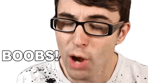 Man Wearing Glasses Saying Boobs Sticker