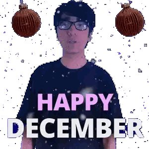 Man Wearing Glasses Says Happy December Sticker
