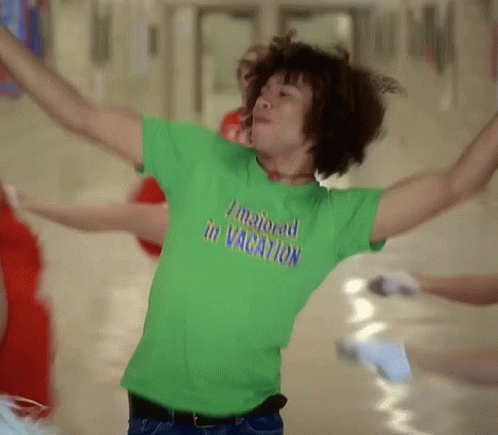 Man Wearing Green Shirt Saying I Married In Vacation Dancing GIF