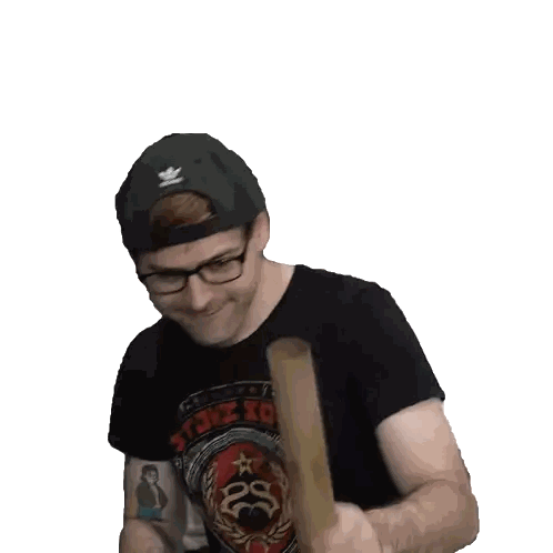 Man Wearing Hat And Glasses Holding R Stick Sticker