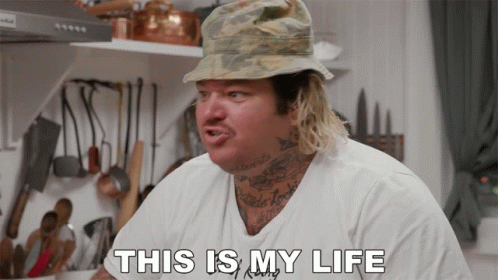 Man Wearing Hat And White Shirt Says This Is My Life GIF