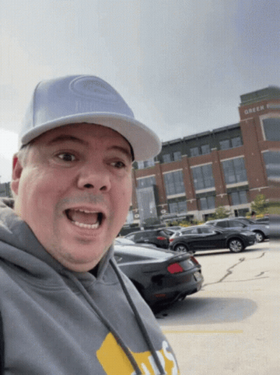Man Wearing Hat Saying Green Bay GIF