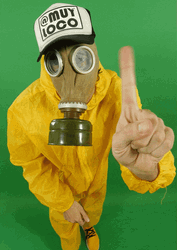 Man Wearing Hazmat Cancels Something GIF