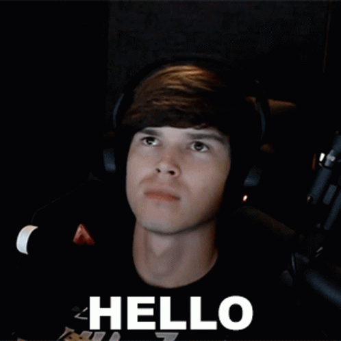 Man Wearing Headphones And Black Shirt Says Hello GIF