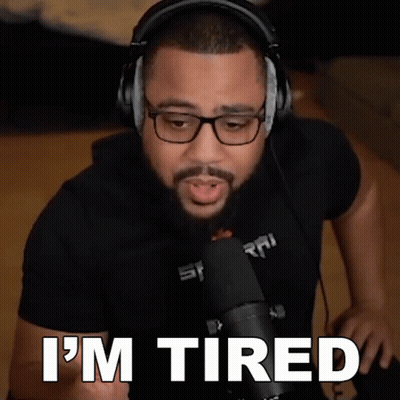 Man Wearing Headphones And Glasses Says I'm Tired GIF