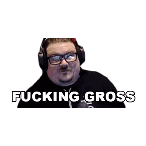 Man Wearing Headphones And Glasses With Fucked Gross Sticker