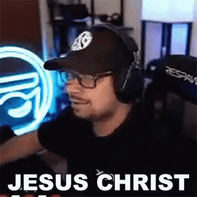 Man Wearing Headphones And Hat Saying Jesus Christ GIF