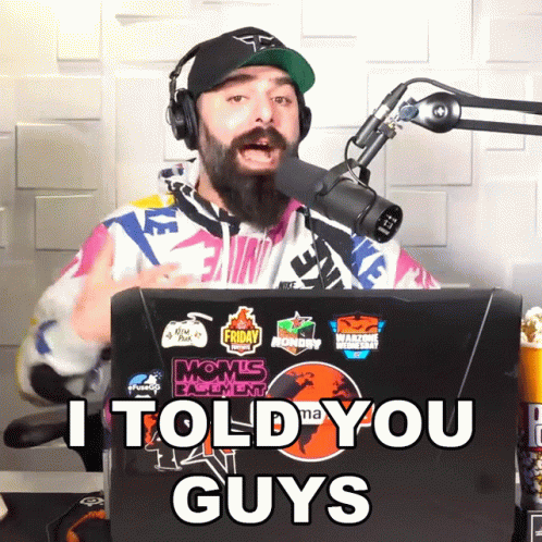 Man Wearing Headphones And Hat Talking Into Microphone Says It Told You Guys GIF