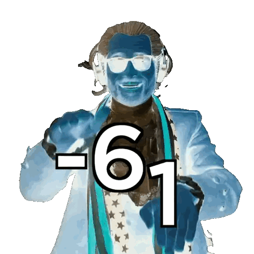 Man Wearing Headphones And Scarf Points To 61 Sticker