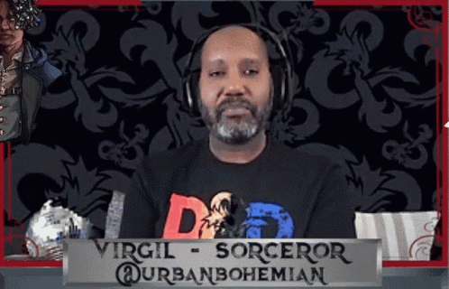 Man Wearing Headphones And Virgil Sorceror Sign GIF