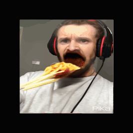 Man Wearing Headphones Eating Pizza GIF