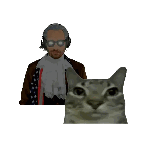 Man Wearing Headphones Next To Cat Sticker
