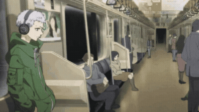 Man Wearing Headphones On Subway GIF