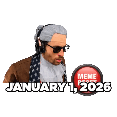 Man Wearing Headphones Pointing At Meme Reset Button Sticker