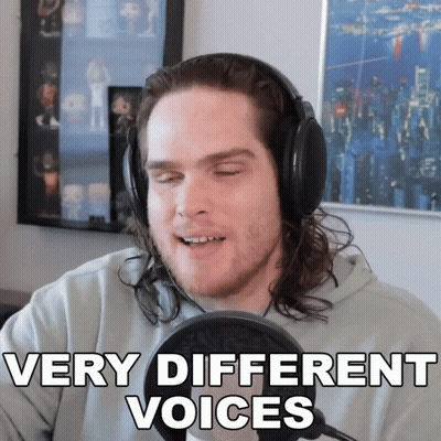 Man Wearing Headphones Saying Very Different Voices GIF