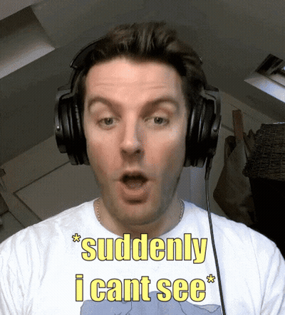 Man Wearing Headphones Shirt Says Suddenly I Cant See GIF