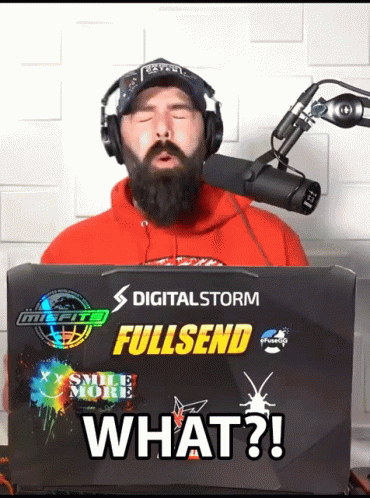 Man Wearing Headphones Sitting In Front Of Laptop Saying Fullsend GIF