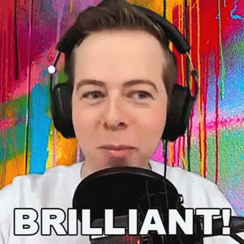 Man Wearing Headphones Sitting In Front Of Microphone Says Brilliant GIF