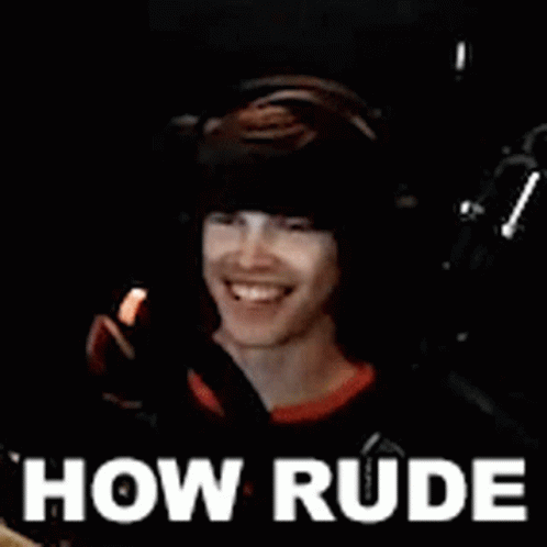 Man Wearing Headphones Smiling With How Rude Behind Him GIF