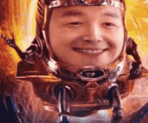 Man Wearing Helmet Smiling With Robot Head GIF