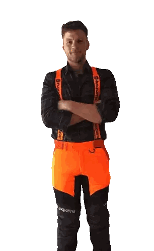 Man Wearing Husqvarna Suspenders Giving Thumbs Up Sticker
