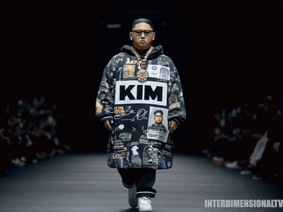 Man Wearing Jacket Saying Kim On Runway GIF