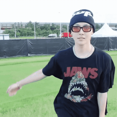 Man Wearing Jaws T-Shirt And Beanie GIF