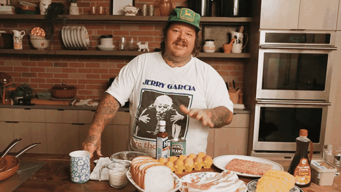 Man Wearing Jerry Garcia T-Shirt Standing In Kitchen GIF