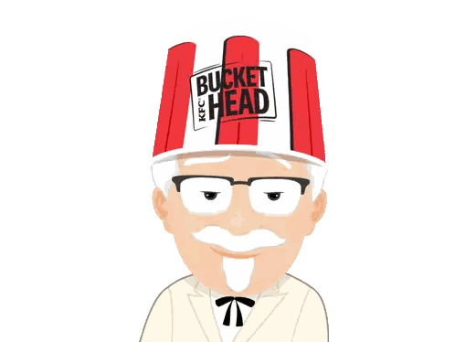 Man Wearing KFC Bucket Head Sticker