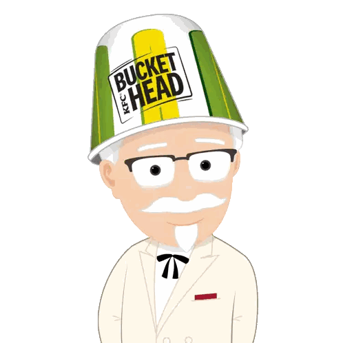 Man Wearing KFC Bucket Head Hat Sticker